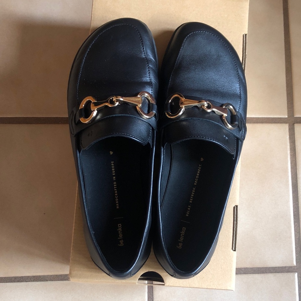 Black Barefoot Loafers with Gold Chain Detail